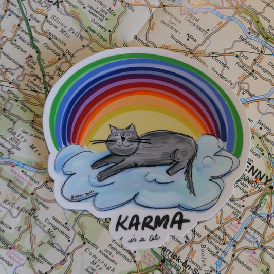 "Karma is a Cat" Sticker - White